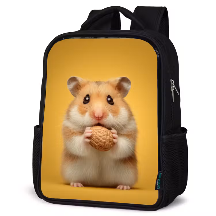 Kids backpack - Black - Hamster - Nut - Yellow - Rodent — 4