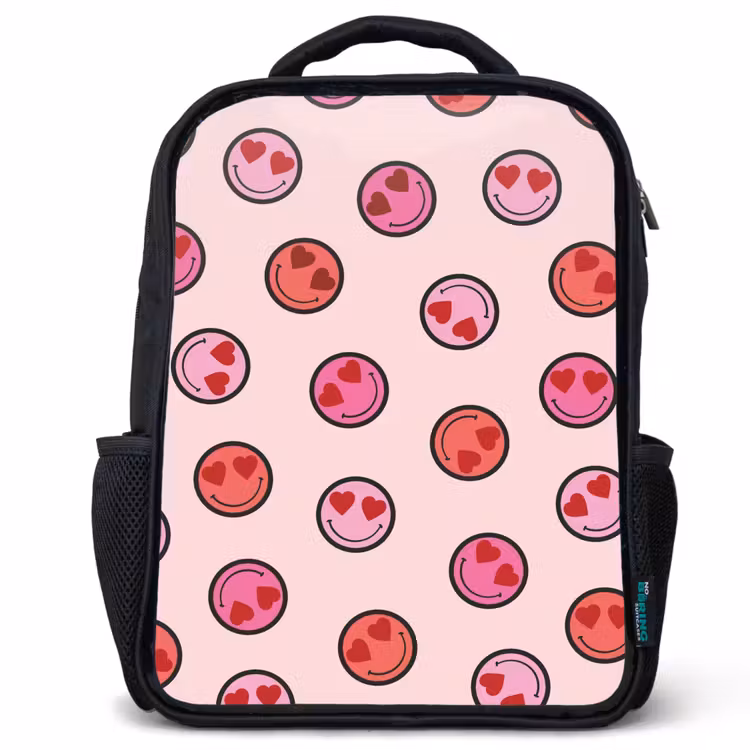 Kids backpack - Black - Smileys - Hearts - Pink — 1