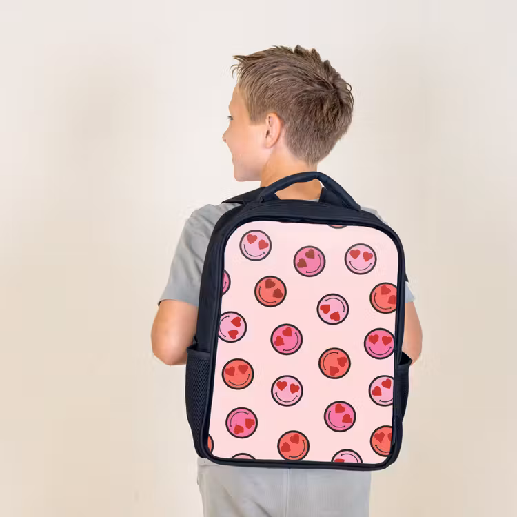 Kids backpack - Black - Smileys - Hearts - Pink — 2