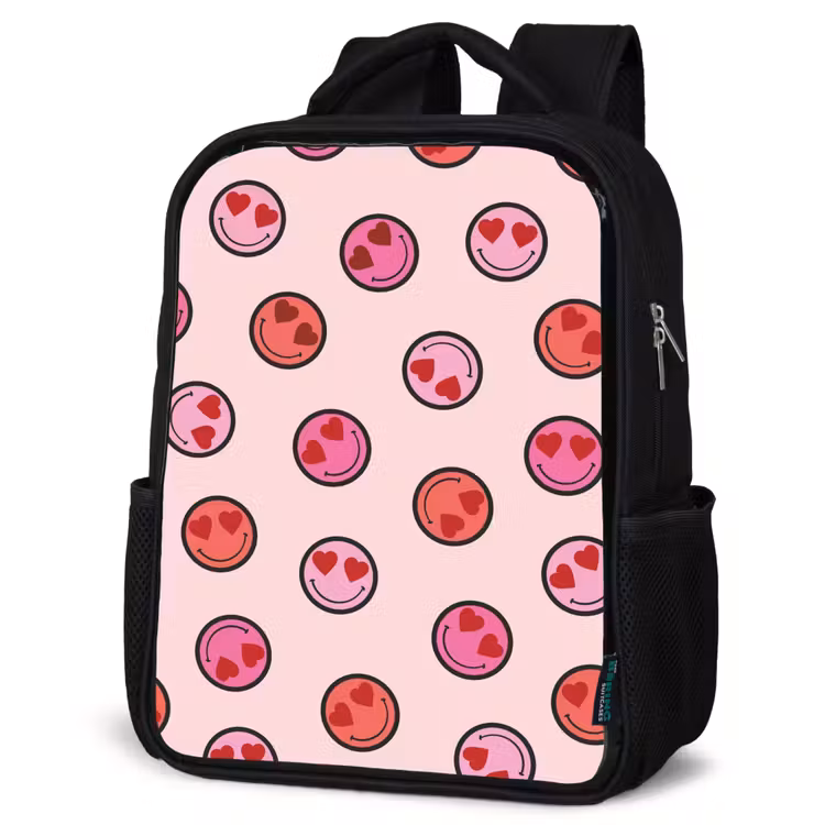 Kids backpack - Black - Smileys - Hearts - Pink — 4