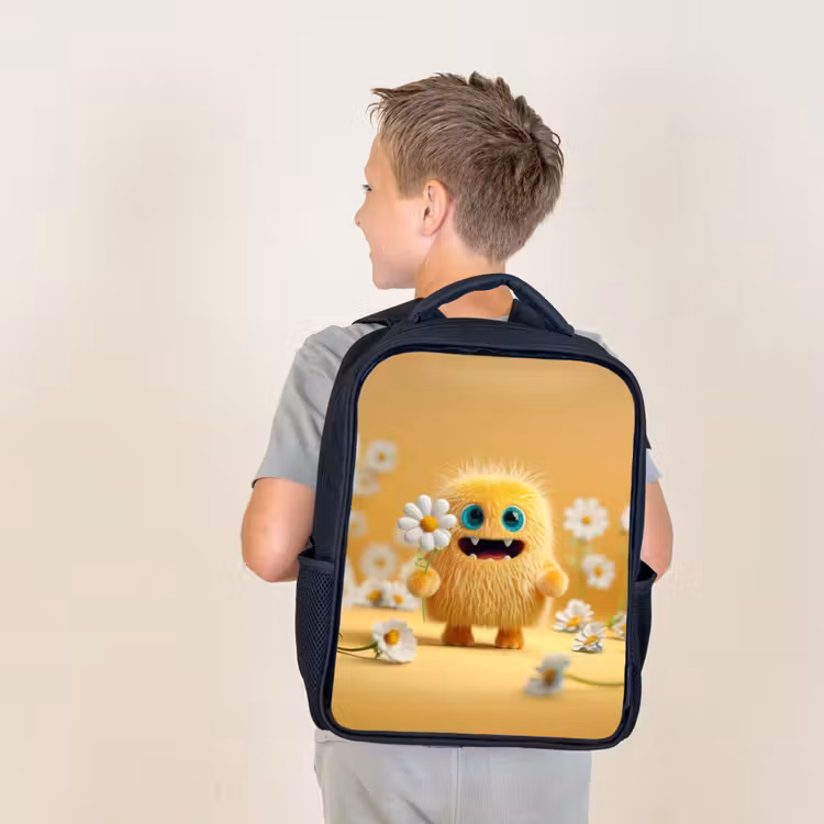 Kids backpack - Black - Monster - Yellow - Daisies — 2
