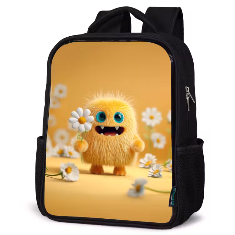 Kids backpack - Black - Monster - Yellow - Daisies — 4