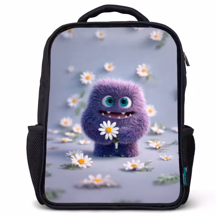 Kids backpack - Black - Monster - Purple - Daisies — 1