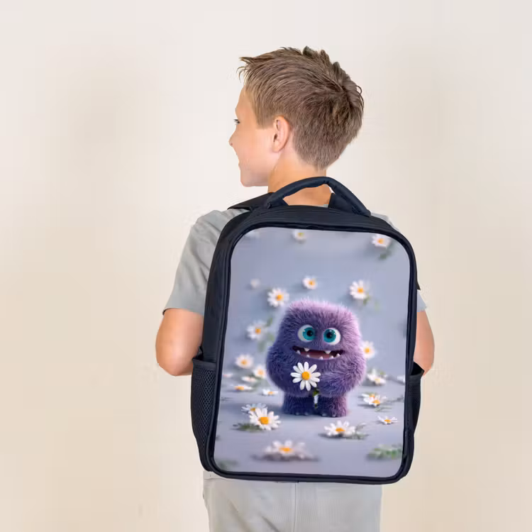 Kids backpack - Black - Monster - Purple - Daisies — 2