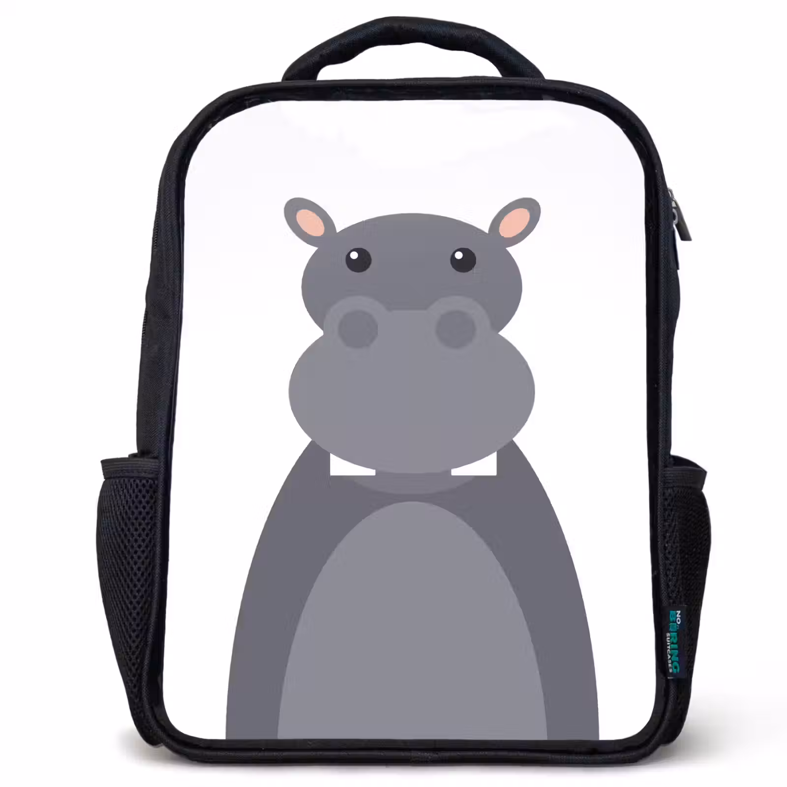 Kids backpack - Black - Animal portrait - hippopotamus - gray — 1