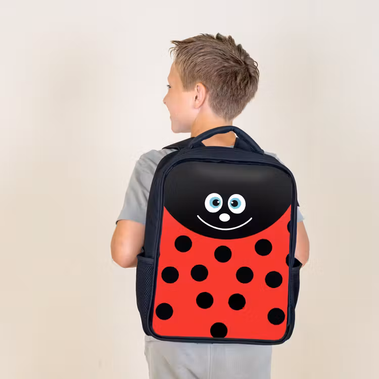 Kids backpack - Black - Animal portrait - Ladybug - red — 2