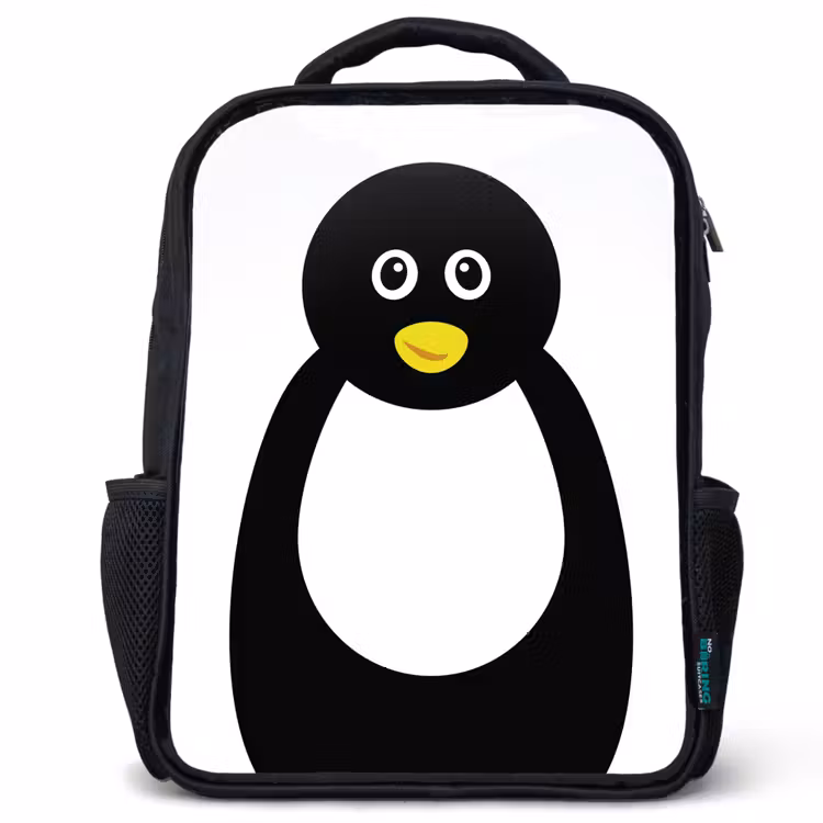 Kids backpack - Black - Animal portrait - penguin - children — 1