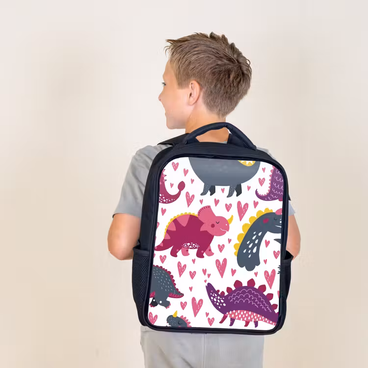 Kids backpack - Black - Dino - Heart - Patterns - Pink - Girls - Dinosaur — 2