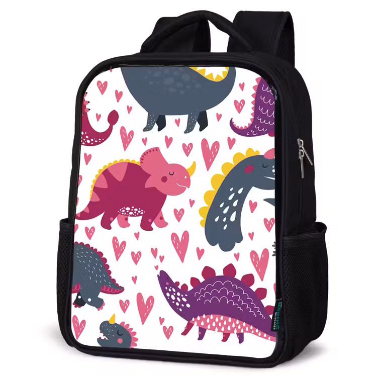 Kids backpack - Black - Dino - Heart - Patterns - Pink - Girls - Dinosaur — 4