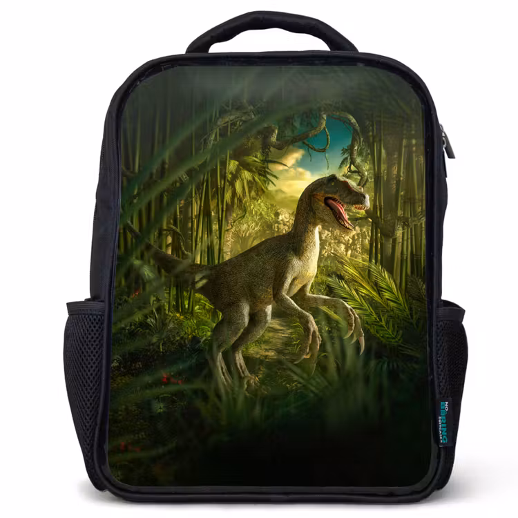 Kids backpack - Black - Dinosaur - Plants - Green - Illustration - Kids - Boys — 1