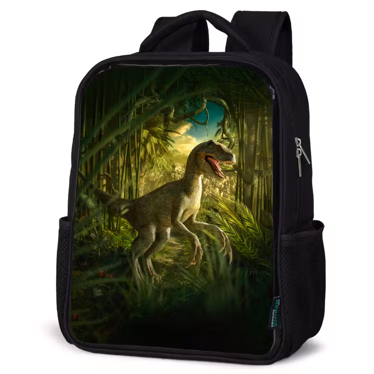 Kids backpack - Black - Dinosaur - Plants - Green - Illustration - Kids - Boys — 4