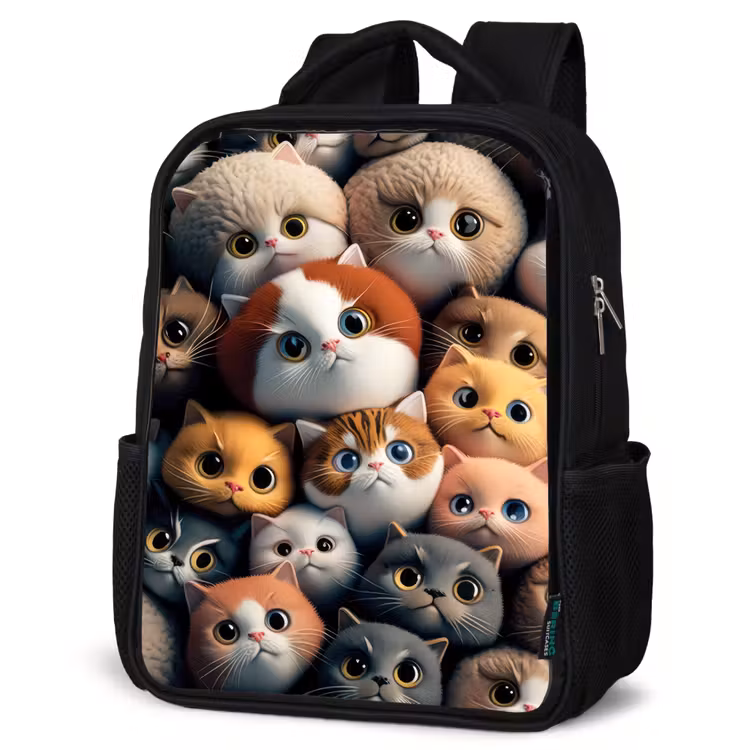 Kids backpack - Black - Orange Cats — 4