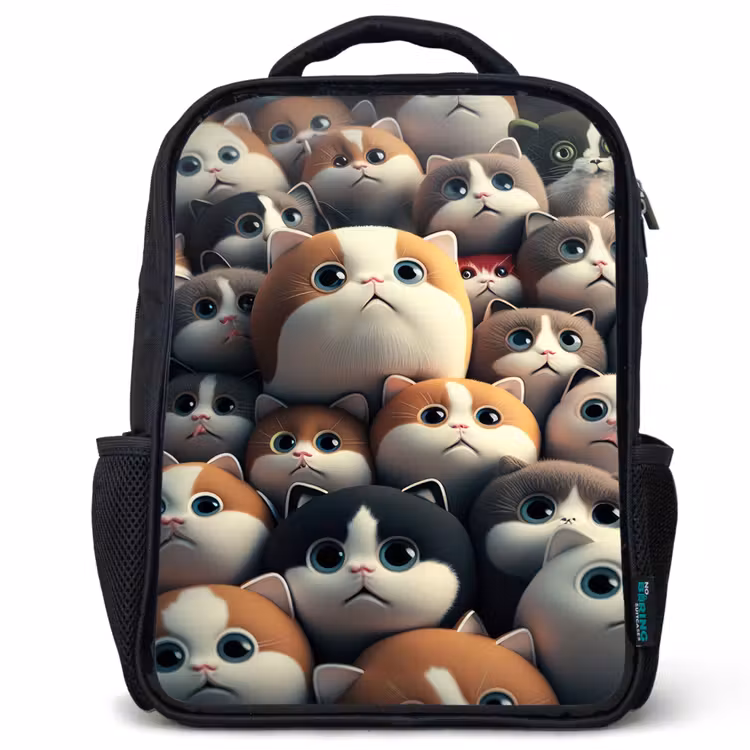Kids backpack - Black - Patches of Cats — 1