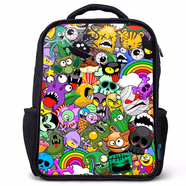Kids backpack - Black - Colorful Monster Mix — 1