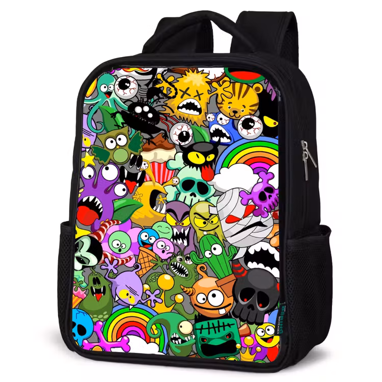 Kids backpack - Black - Colorful Monster Mix — 4