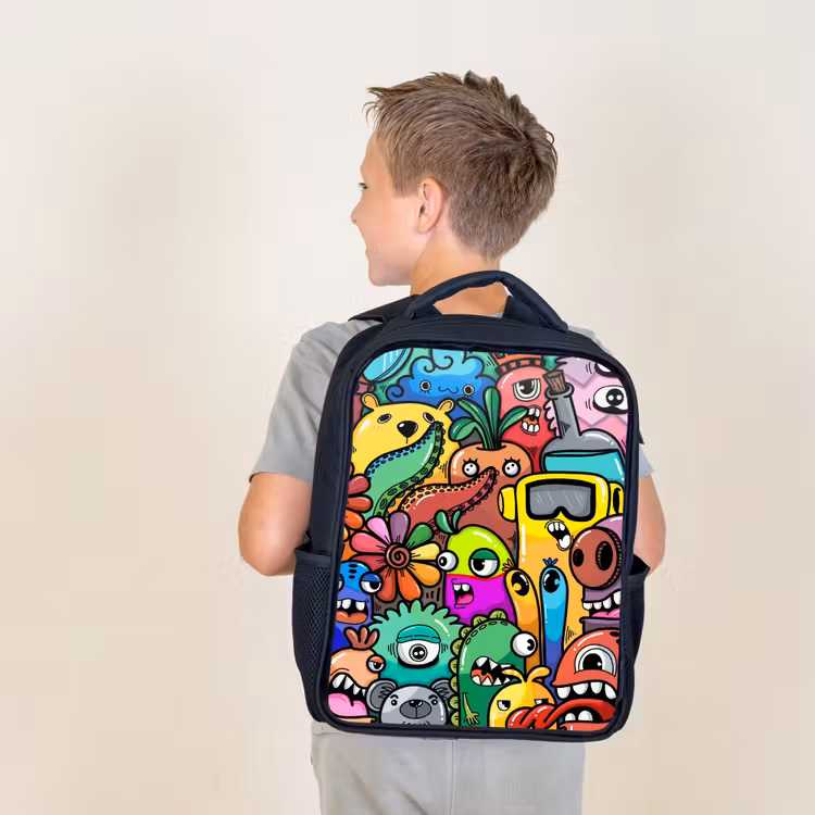 Kids backpack - Black - Colorful Monster Parade — 2