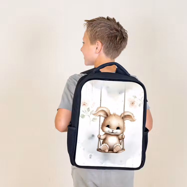 Kids backpack - Black - Rabbit - Baby animal - Children — 2