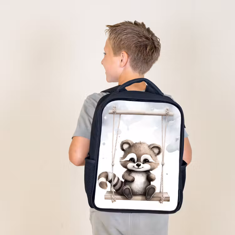 Kids backpack - Black - Raccoon - Animal - Children — 2