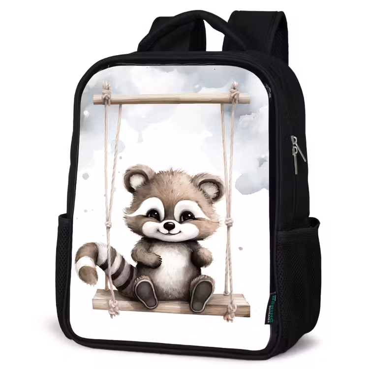 Kids backpack - Black - Raccoon - Animal - Children — 4