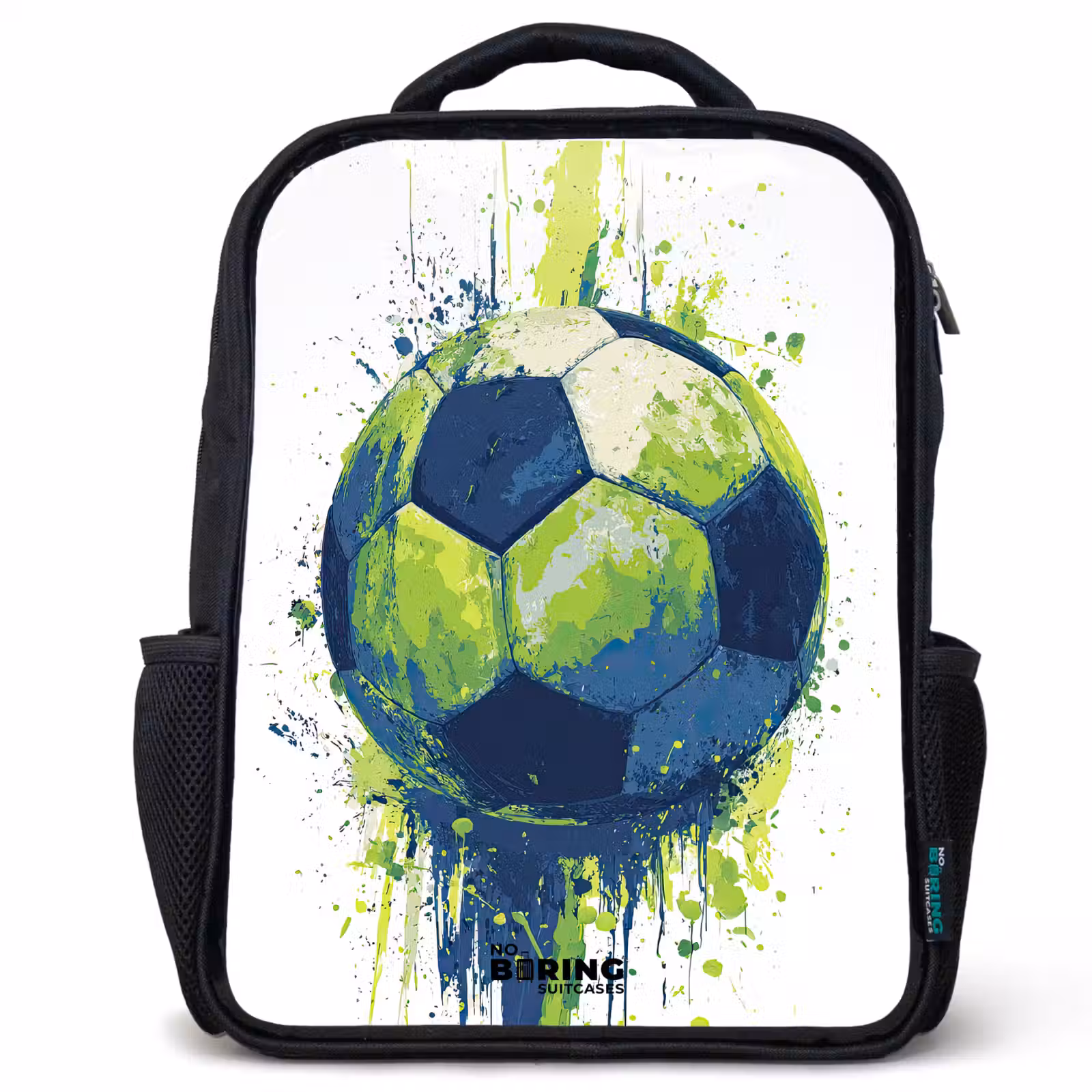 Kids backpack - Black - Soccer - Paint - Green - Blue — 1