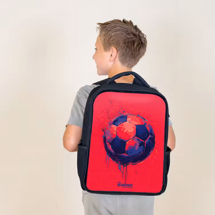 Kids backpack - Black - Soccer - Paint - Blue - Red — 2