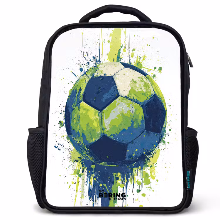 Kids backpack - Black - Soccer - Paint - Green - Blue — 1