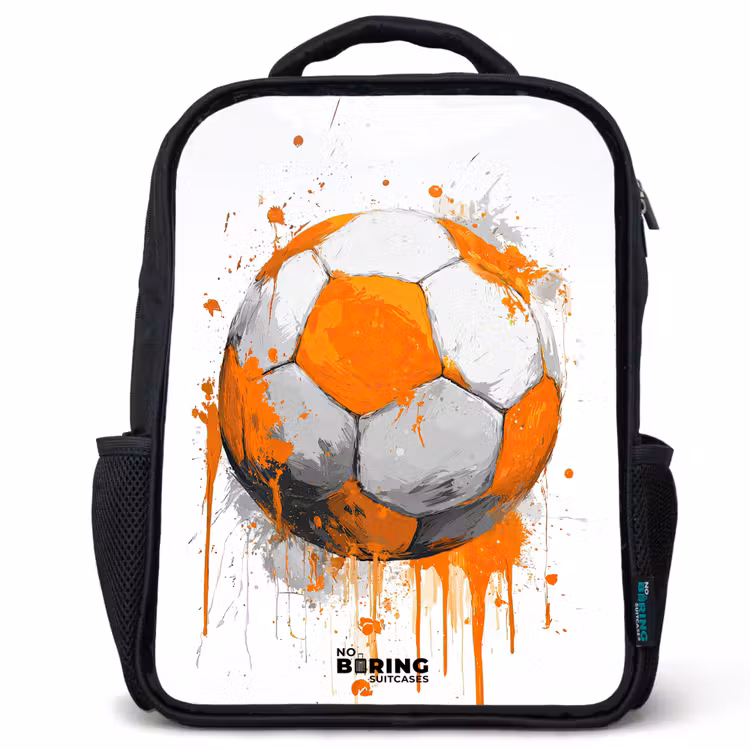 Kids backpack - Black - Soccer - Paint - Orange — 1