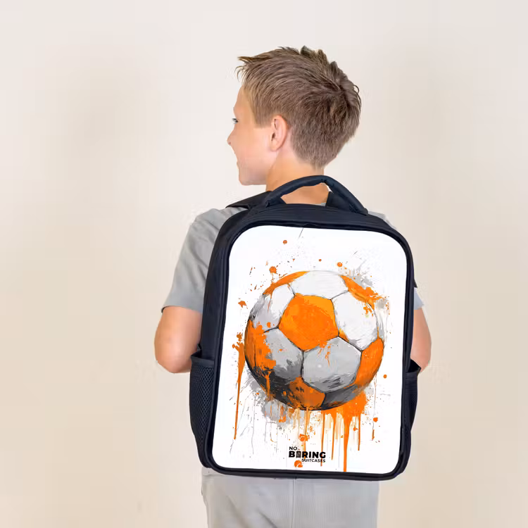 Kids backpack - Black - Soccer - Paint - Orange — 2