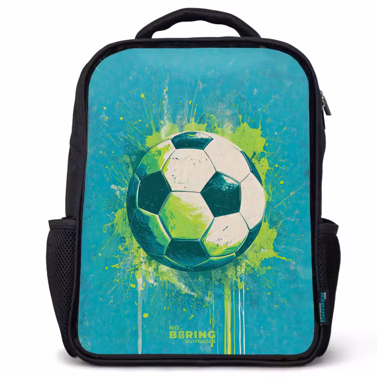 Kids backpack - Black - Soccer - Paint Splashes - Green - Blue — 1