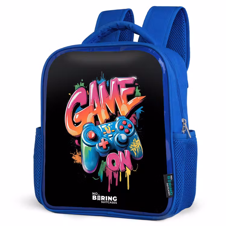 Kids backpack - Blue - Game - Controller - Graffiti - Neon — 3