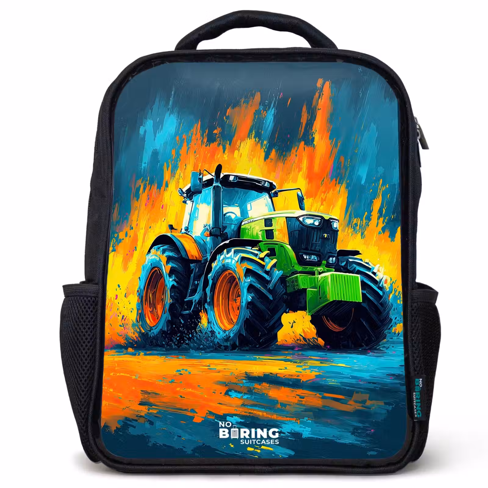 Kids backpack - Black - Tractor - Green - Abstract - Brush strokes — 1