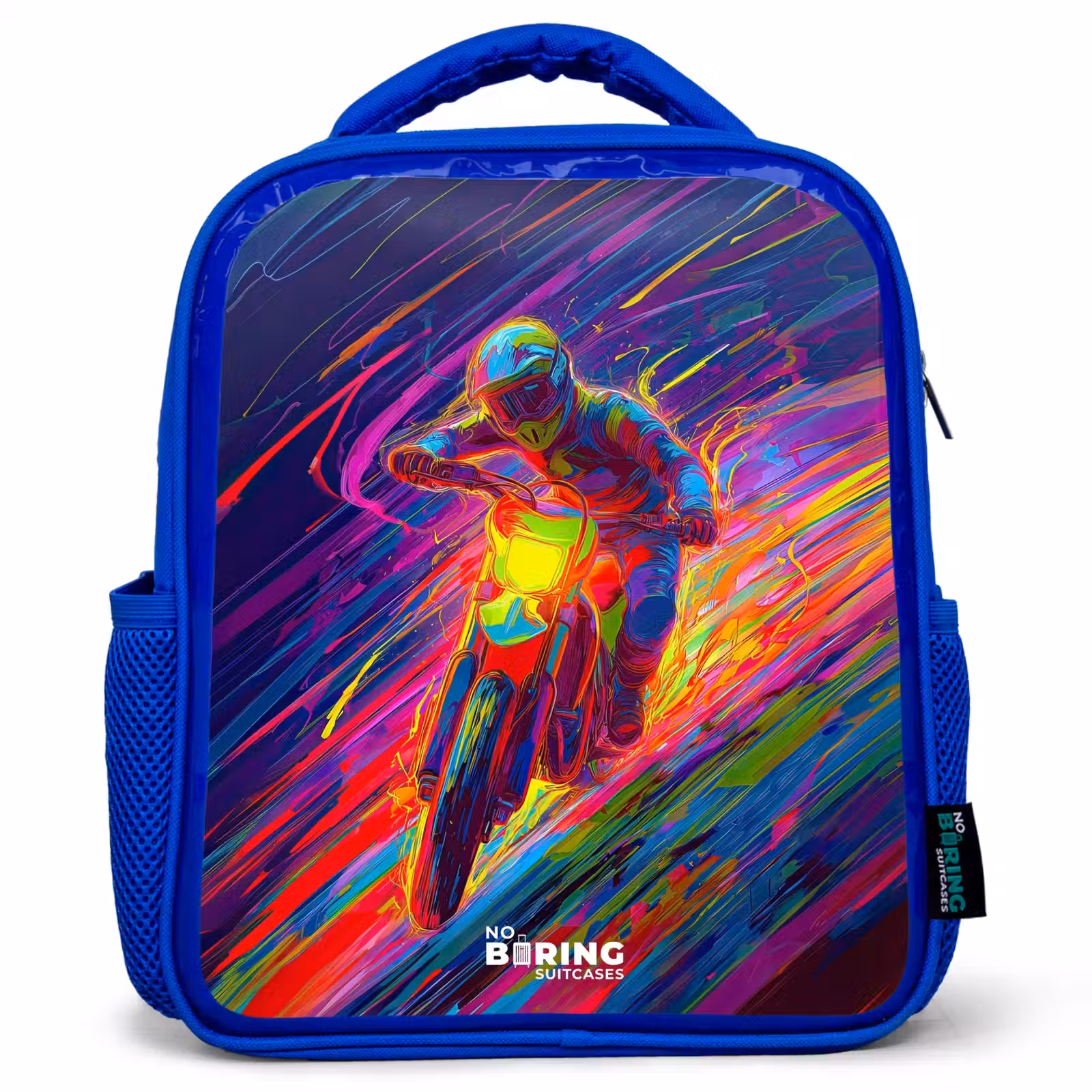 Kids backpack - Blue - Cross bike - Neon colors - Lines - Helmet — 1