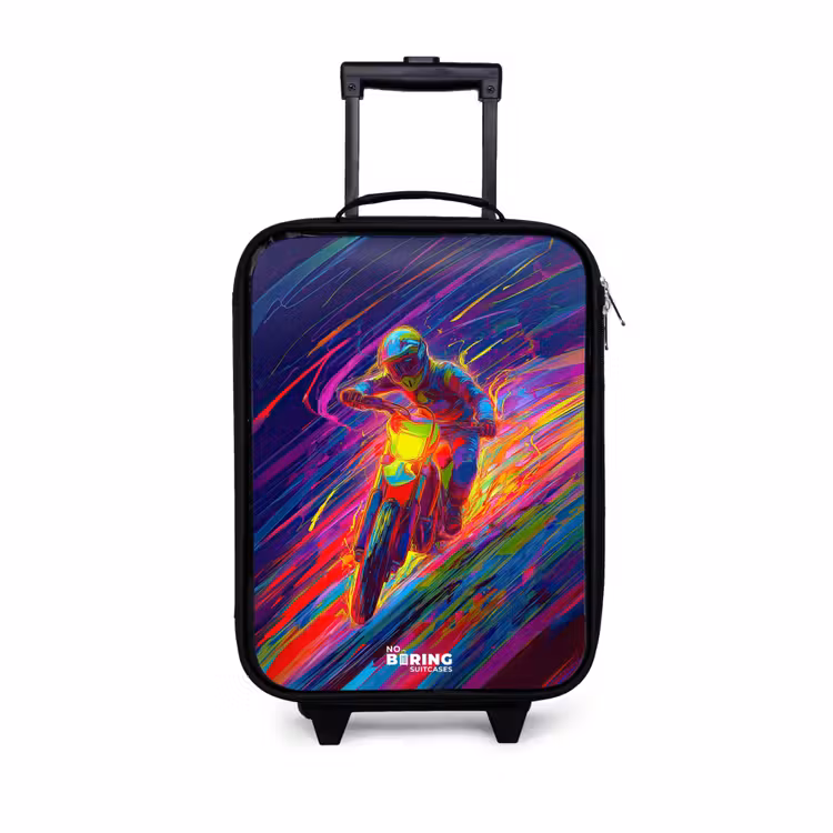 Children's suitcase - Cross bike - Neon colors - Lines - Helmet — 1
