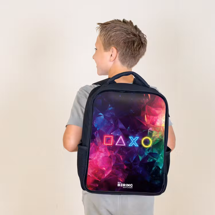 Kids backpack - Black - Controller - Symbols - Neon — 2