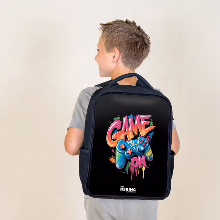 Kids backpack - Black - Game - Controller - Graffiti - Neon — 2