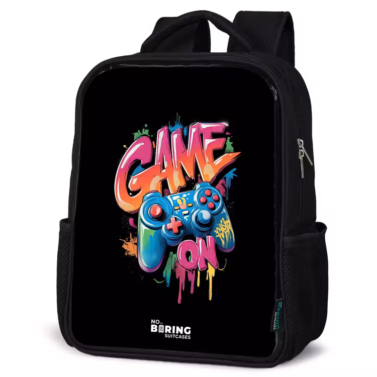 Kids backpack - Black - Game - Controller - Graffiti - Neon — 4