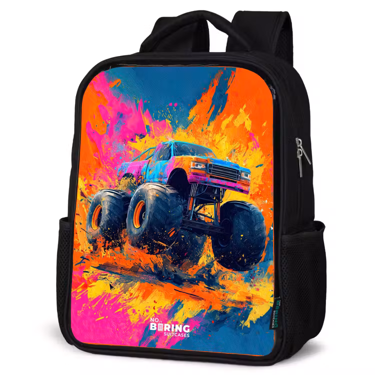 Kids backpack - Black - Monster truck - Paint splatter - Colorful - Explosion — 4