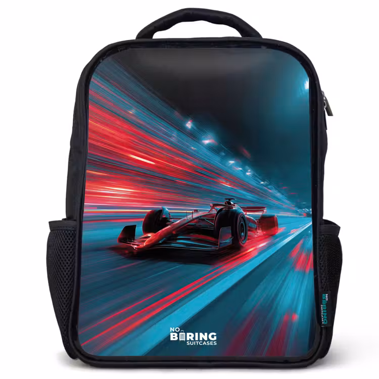 Kids backpack - Black - Race car - Track - Neon - Lighting — 1