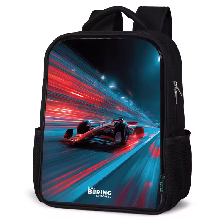 Kids backpack - Black - Race car - Track - Neon - Lighting — 4