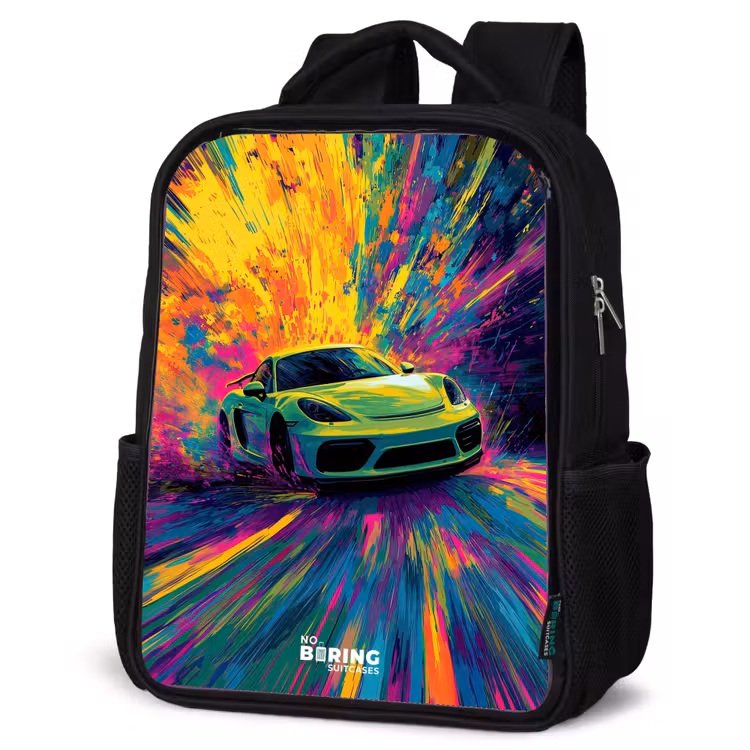 Kids backpack - Black - Sports car - Explosion - Colorful - Paint stripes — 4