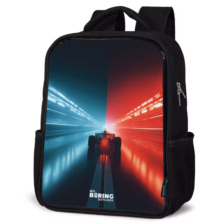 Kids backpack - Black - Track - Race car - Neon - Red — 4