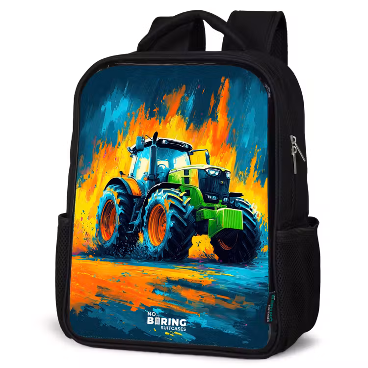 Kids backpack - Black - Tractor - Green - Abstract - Brush strokes — 4
