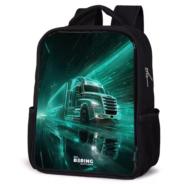 Kids backpack - Black - Truck - Neon - Green - City — 4