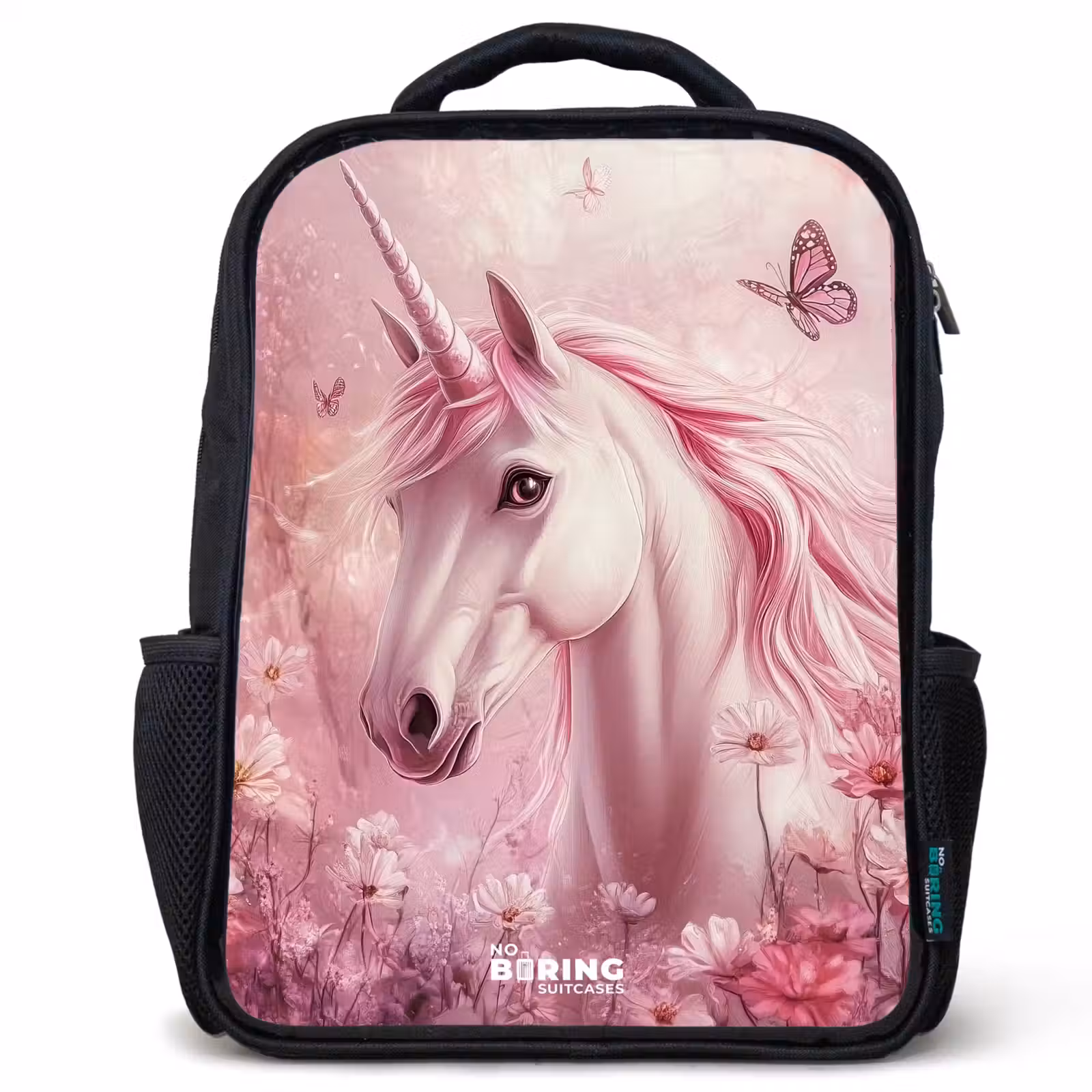 Kids backpack - Black - Unicorn - Pink - Butterflies - Flowers — 1