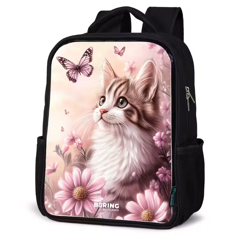 Kids backpack - Black - Cat - Purple - Butterflies - Flowers — 4