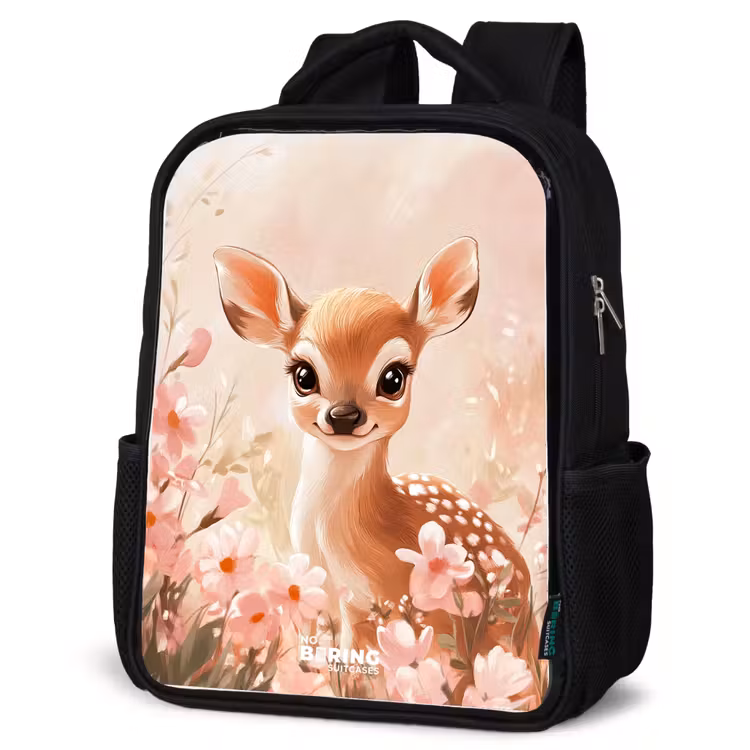 Kids backpack - Black - Deer - Eyes - Dots - Flowers — 4