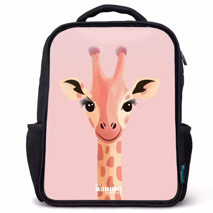 Kids backpack - Black - Giraffe - Eyelashes - Minimalist - Pink — 1