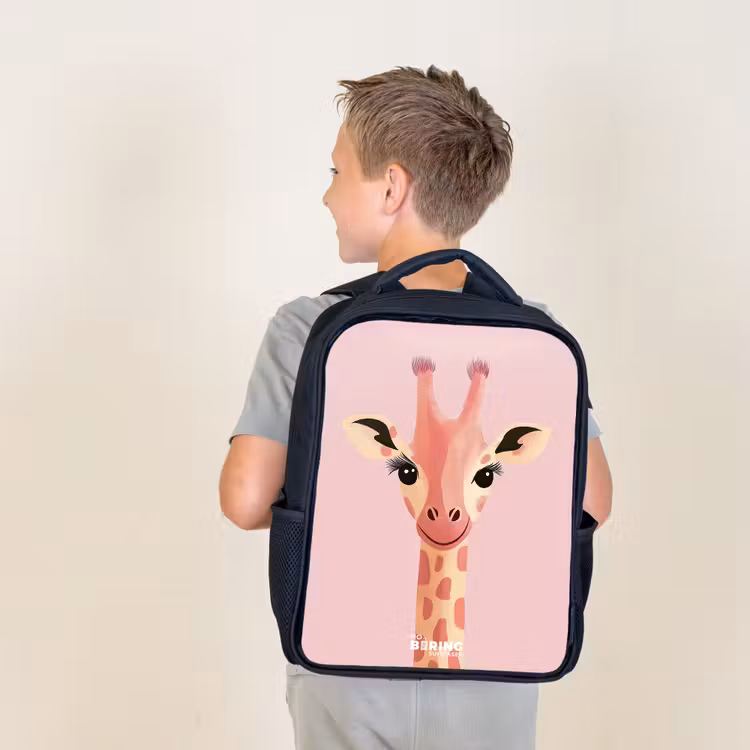 Kids backpack - Black - Giraffe - Eyelashes - Minimalist - Pink — 2