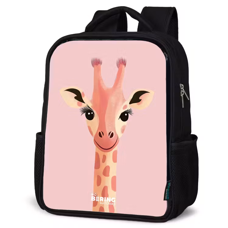 Kids backpack - Black - Giraffe - Eyelashes - Minimalist - Pink — 4