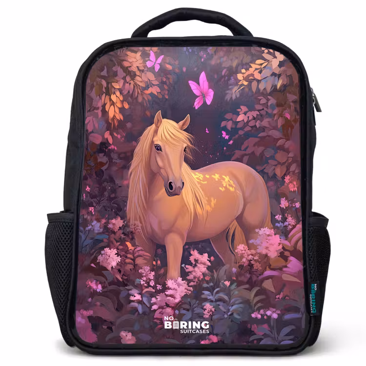 Kids backpack - Black - Horse - Flowers - Purple - Butterfly — 1